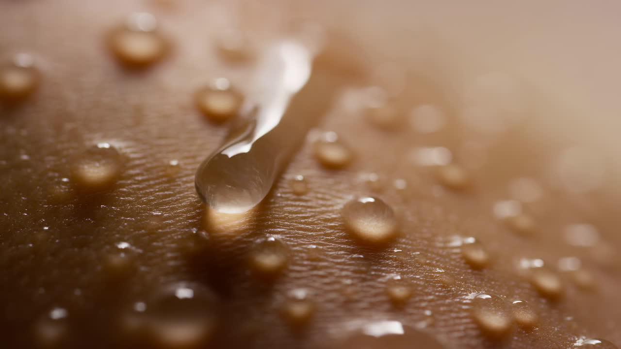Macro di goccioline d'acqua che scorrono lungo la pelle umana