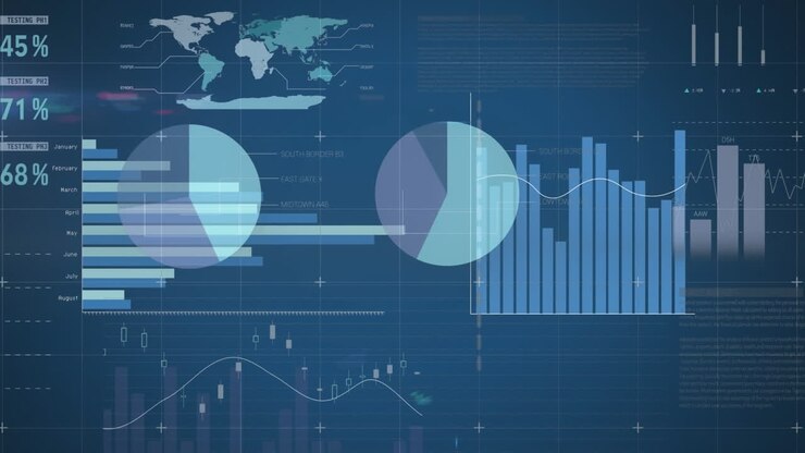 Animation of statistical data processing over grid network against blue background