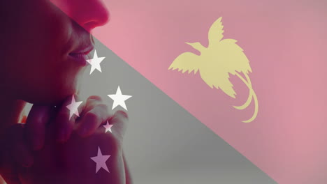 thinking over flags of china and papua new guinea, silhouette with animation