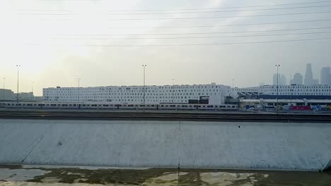 commercial area and railroad along los angeles river