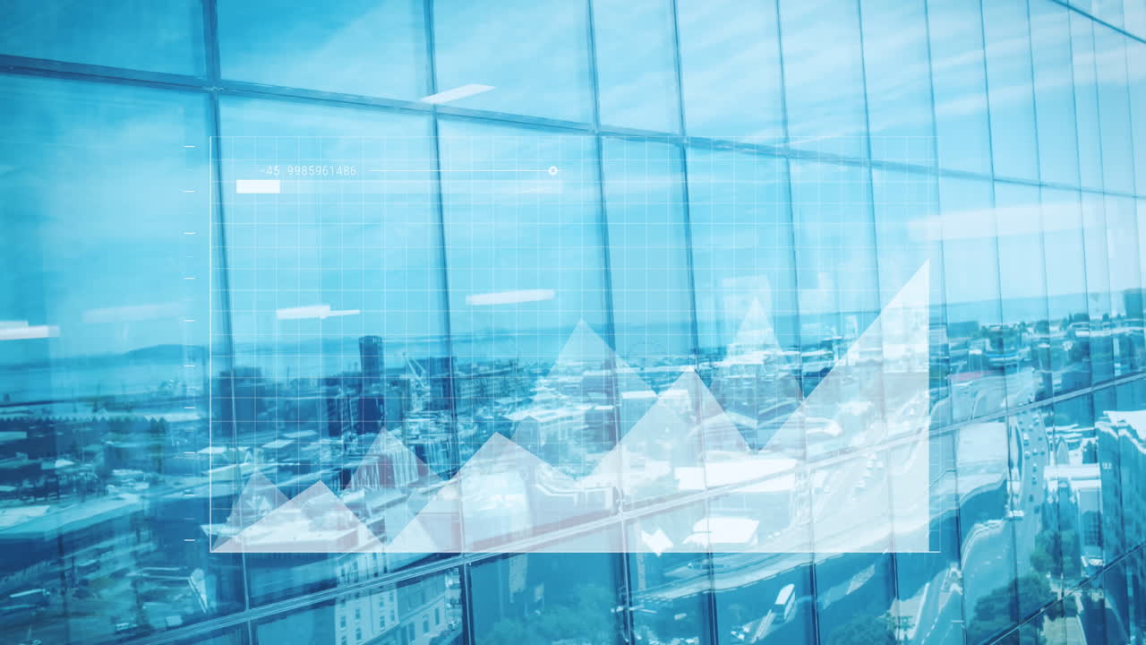 도시 풍경 위의 금융 데이터 처리 애니메이션