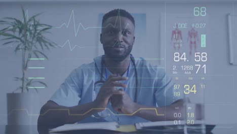 animation of data processing over african american male doctor