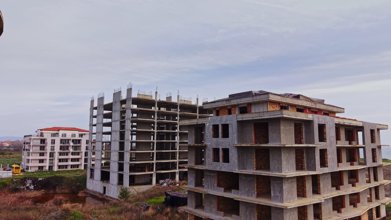 Urban development in progress at a construction site viewed from above