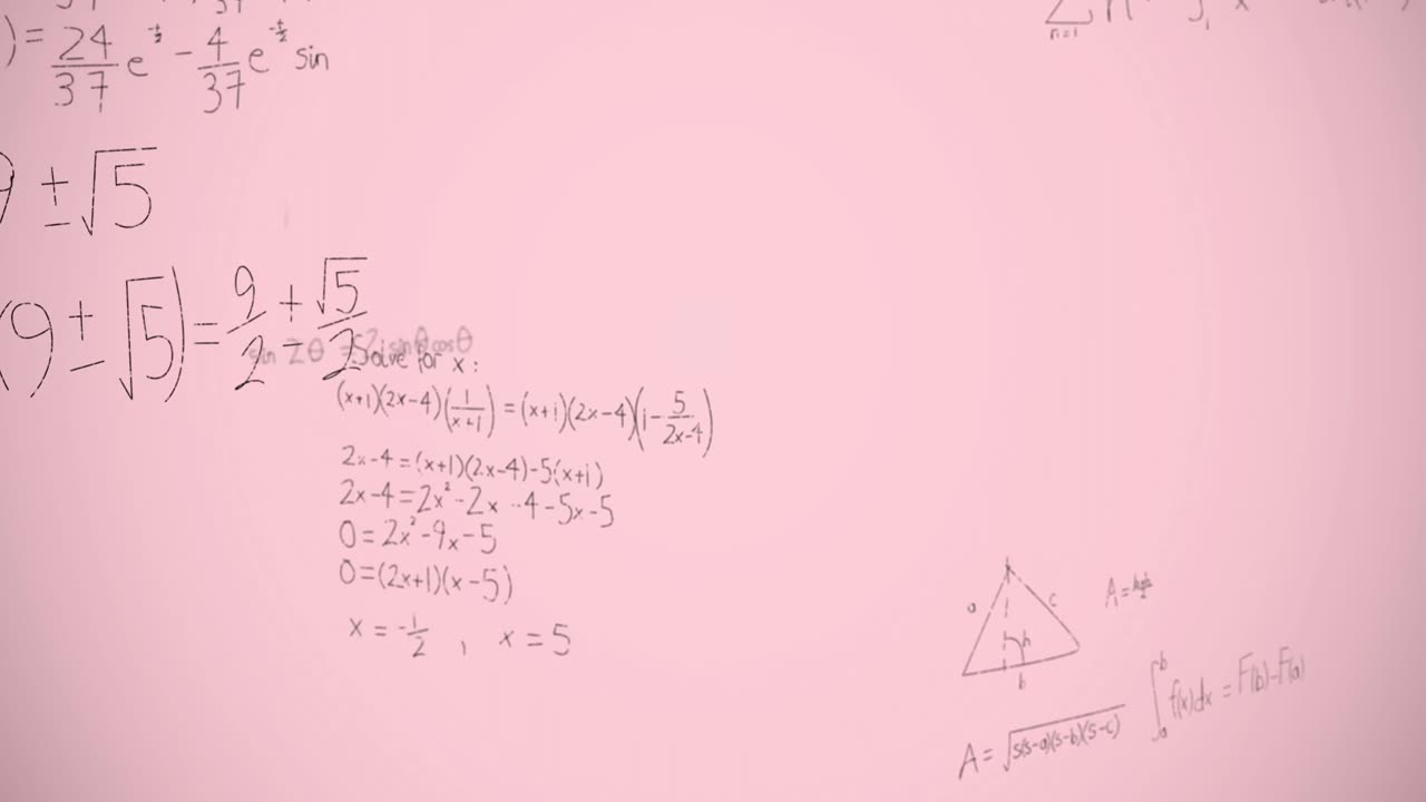 animación de ecuaciones matemáticas sobre un fondo rosa
