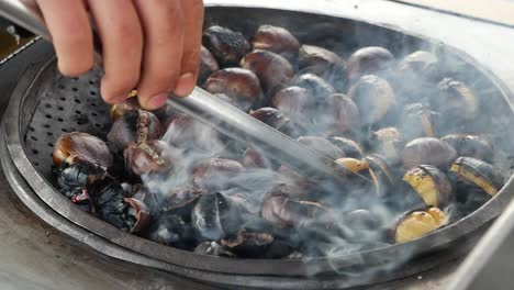 roasted chestnuts being prepared