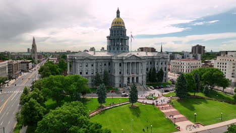 stunning aerial of colorado capitol building in denver in daytime