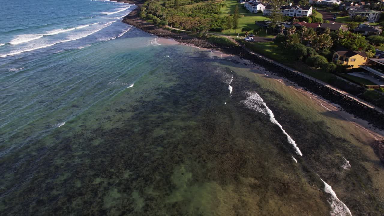 Ocean Waves Splashing, Lennox Headland In NSW, Australia - Aerial Drone Shot