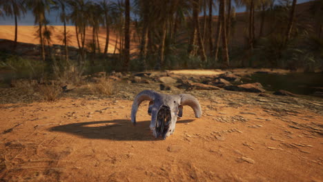 ram skull in a desert oasis