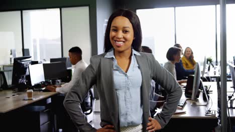 Businesswoman-standing-with-hands-on-hip-in-office-4k