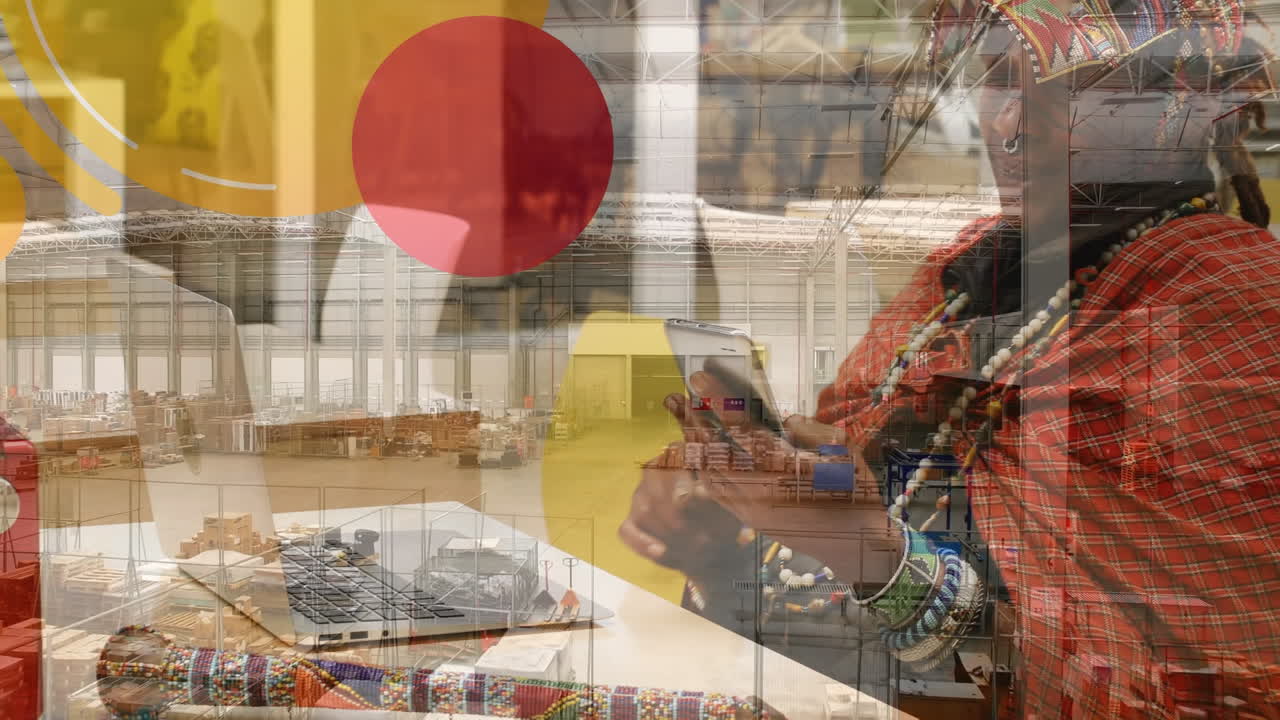 창고 위에 노트북을 사용하는 아프리카계 미국인 남자의 애니메이션