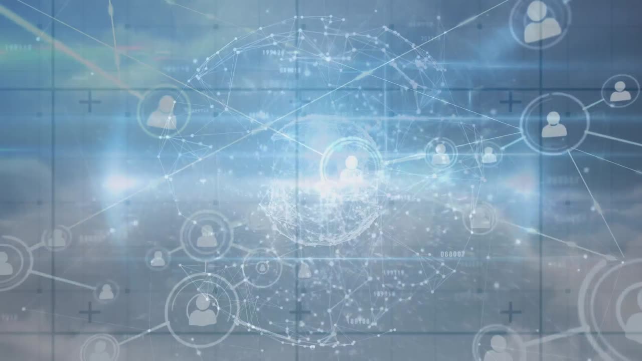 전 세계 사람들과의 연결 네트워크의 애니메이션 아이콘