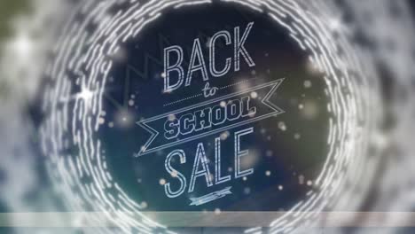 Animation-of-text-back-to-school-sale-with-white-rings-over-twinkling-stars-on-black-background