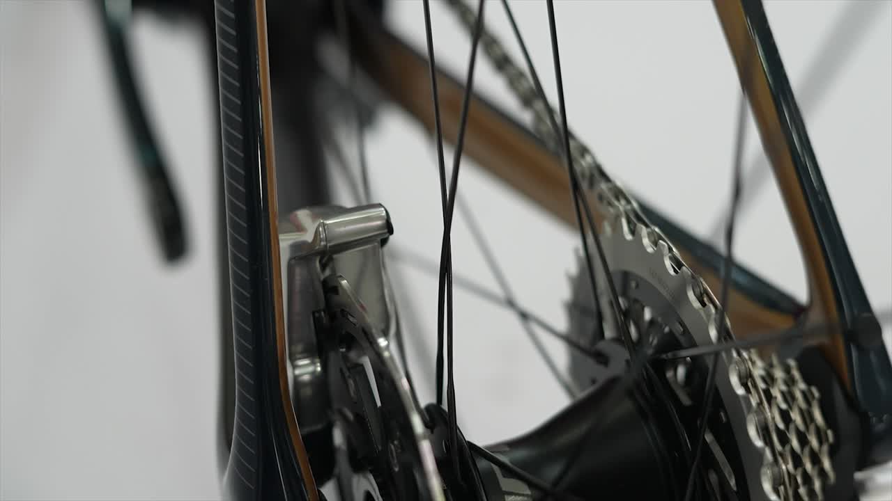 Close-up of Bicycle Rear Wheel with Cassette and Derailleur
