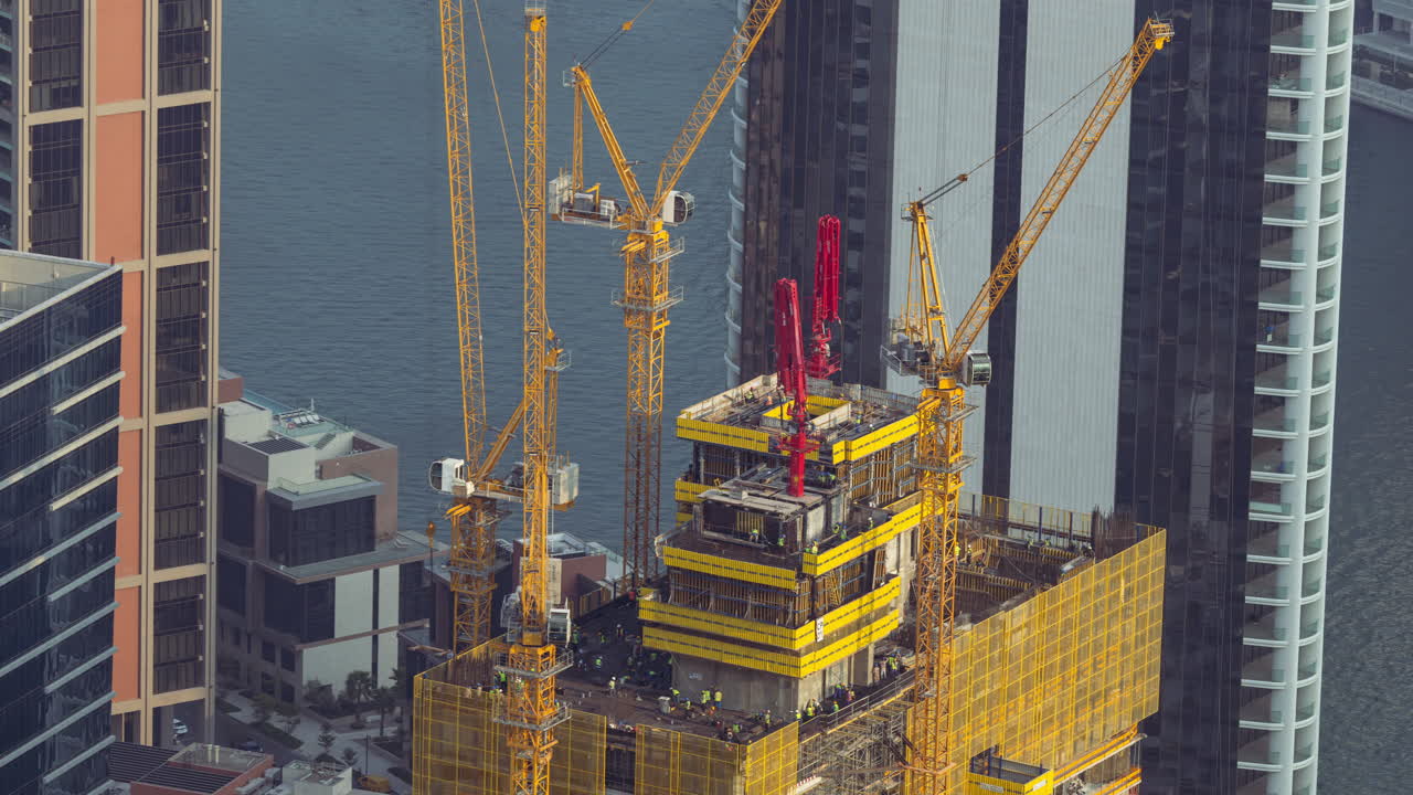 Construction of a Modern High-Rise Building with Tower Cranes