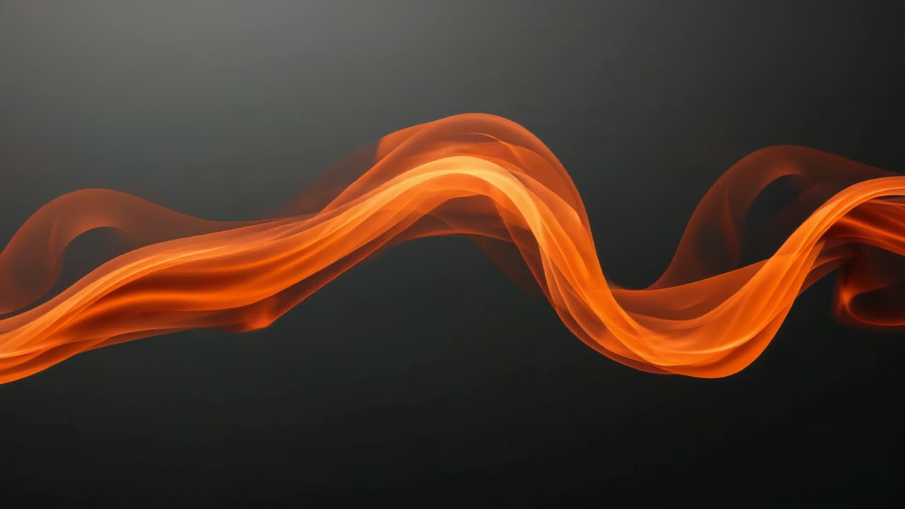 Starting in S-shape, glowing orange ribbon shifting shape across dark backdrop, showing energy flow