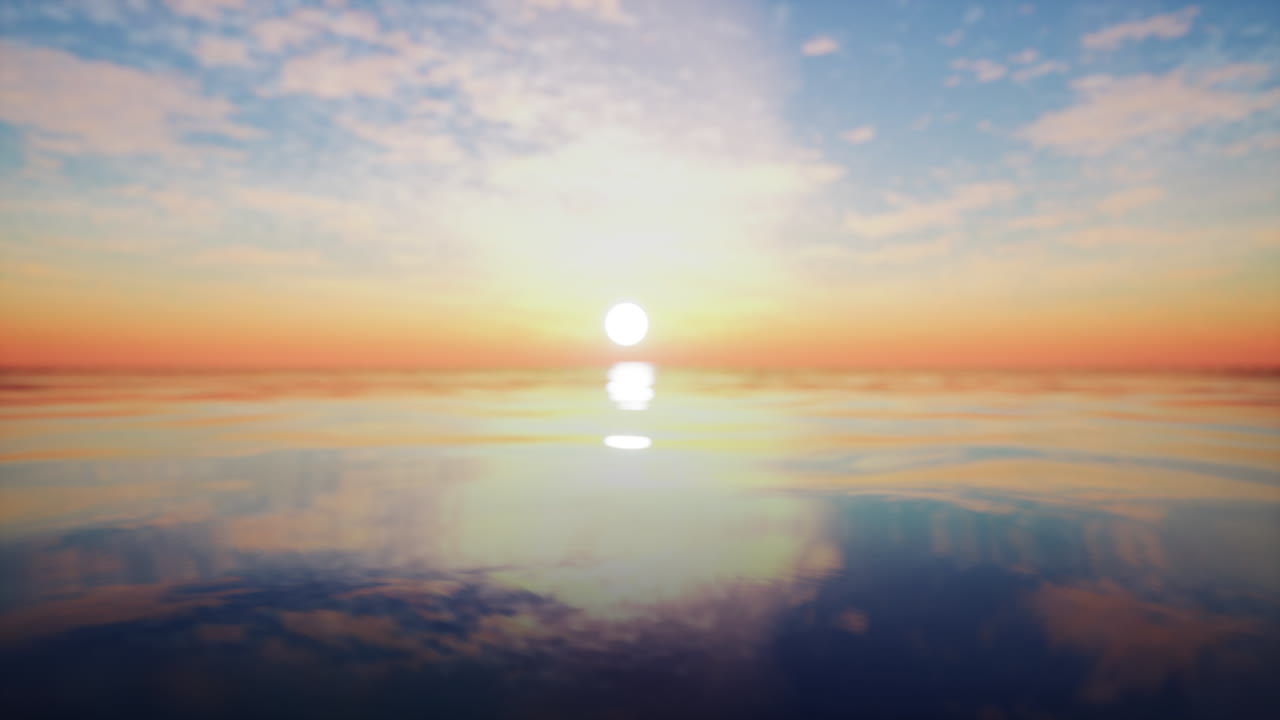 바다 위에서 평화로운 해가 지는 것