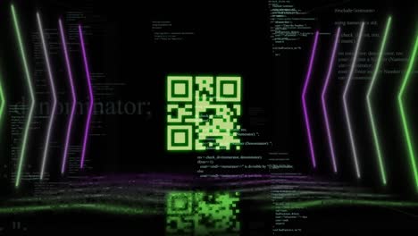 Unique digital video of qr code with computer coding and abstract pattern in background
