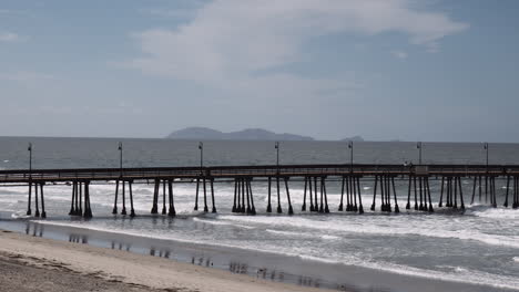 Imperial-Beach-Pier-With-Crashing-Tidal-Waves-In-San-Diego-County,-California,-United-States