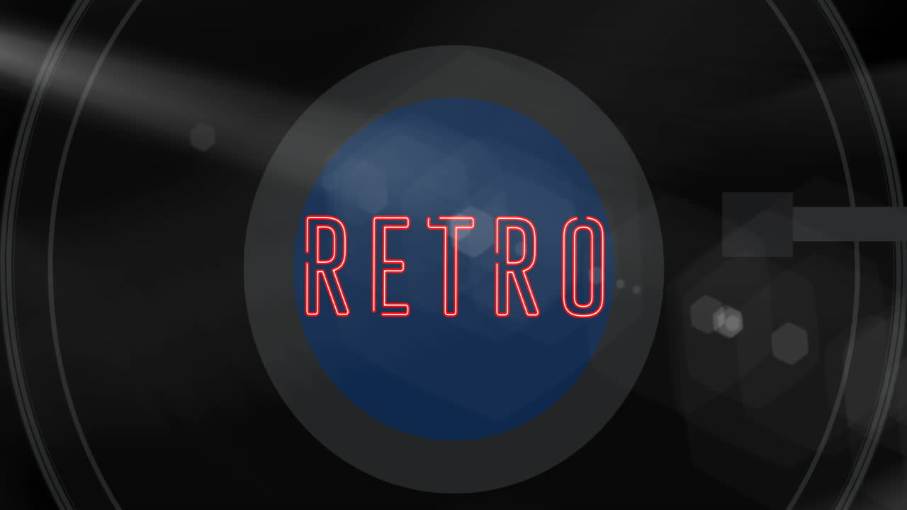 레트로 텍스트와 함께 회전하는 비닐의 애니메이션