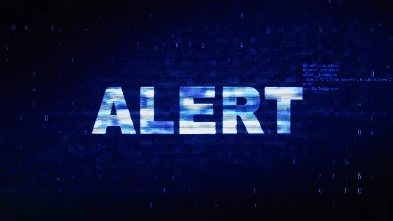 Alert text digital noise twitch and glitch effect tv screen loop animation background login and