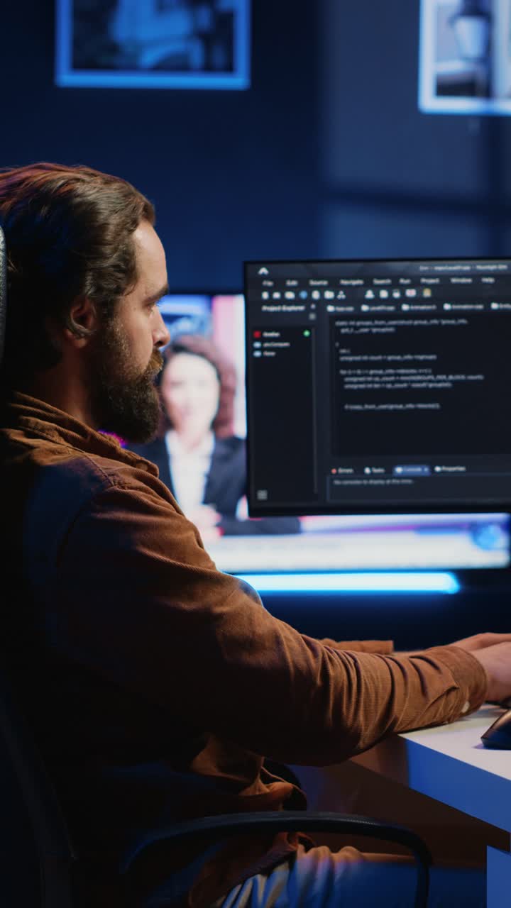 Focused Developer Typing Code on Computer at Night
