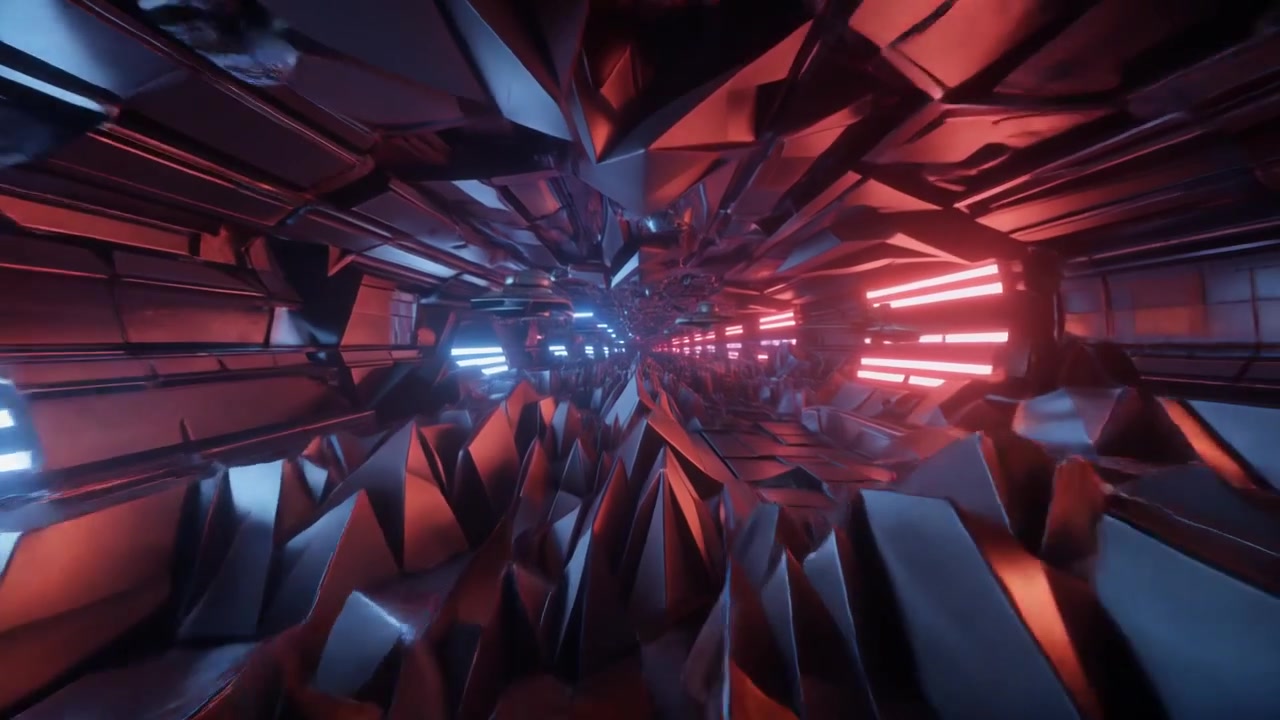 Futuristic Abstract Tunnel with Glowing Red and Blue Lights
