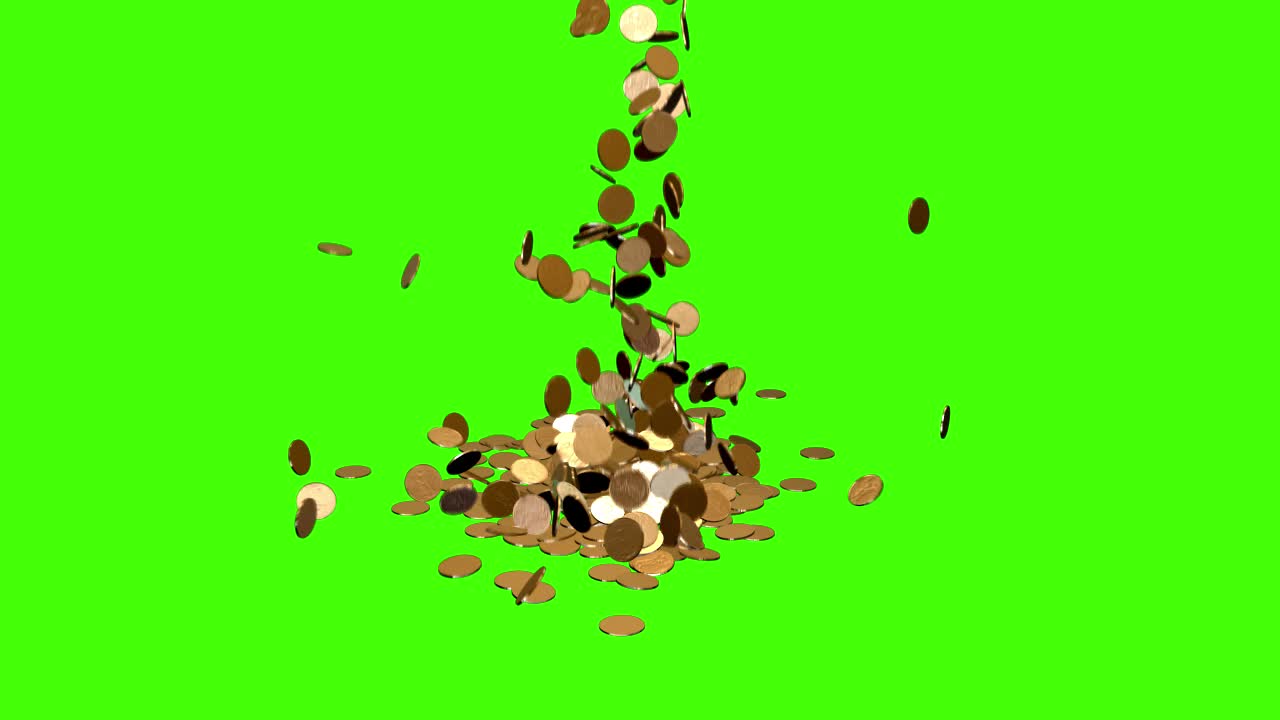 Falling Coins on Green Screen