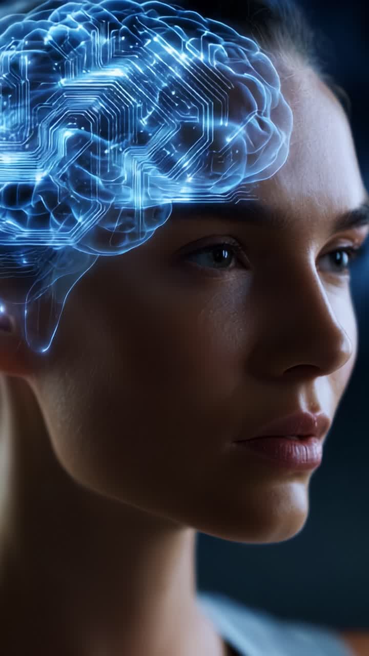 Exploring the Intersection of Technology and Human Cognition in a Futuristic Portrait Highlighting a Digital Brain Integration with Artificial Intelligence Concepts