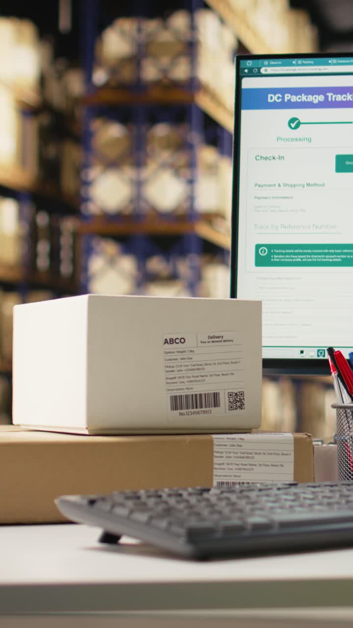 Vertical Video African american woman scanning the barcodes for shipment details on boxes