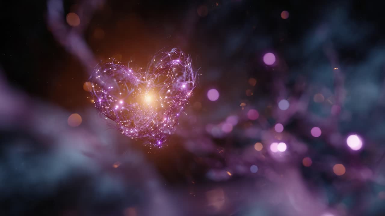 A Sparkling Heart in a Cosmic Background Radiating Love and Energy Through Shimmering Particles and Vibrant Colors in a Dreamlike, Ethereal Environment