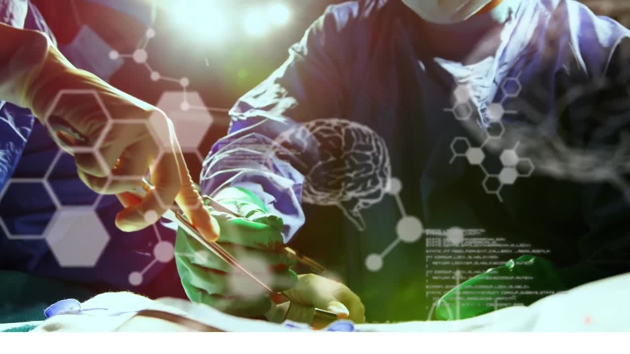 animación del cerebro humano y procesamiento de datos médicos sobre cirujanos