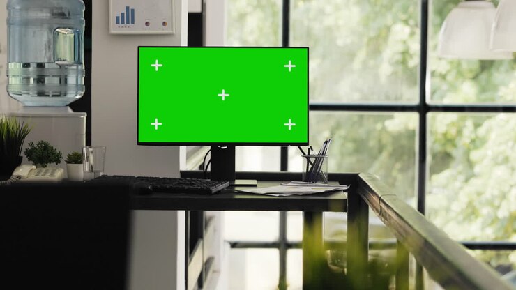Scrivania vuota con layout a schermo verde