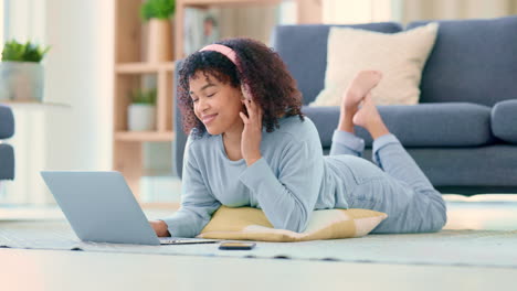 young carefree woman listening to music