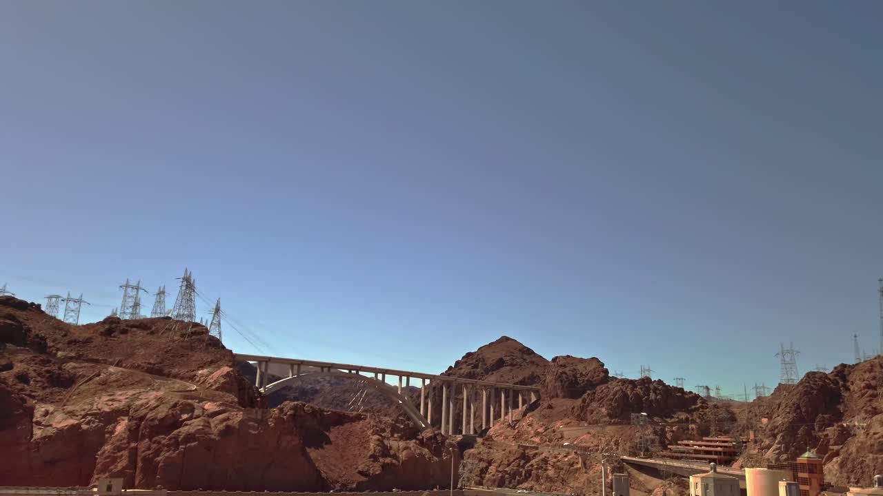 Black Canyon and Mike O'Callaghan–Pat Tillman Memorial Bridge view with driving cars in Nevada