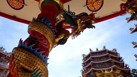 Colorful-Chinese-Temple-Exterior-Design,-Daylight