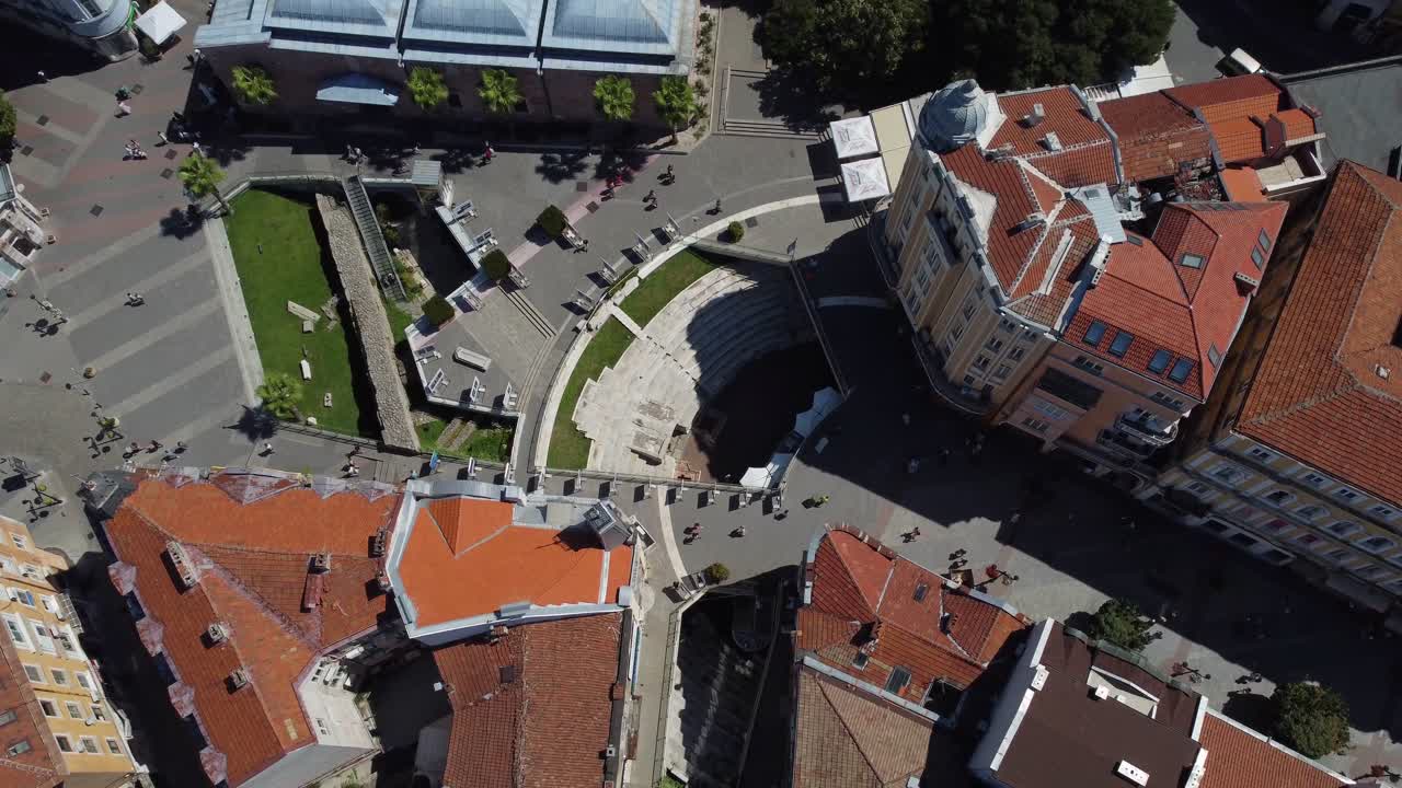 Aerial view of Plovdiv City Centre with Roman Ancient Stadium of Philippopolis - Plovdiv, Bulgaria