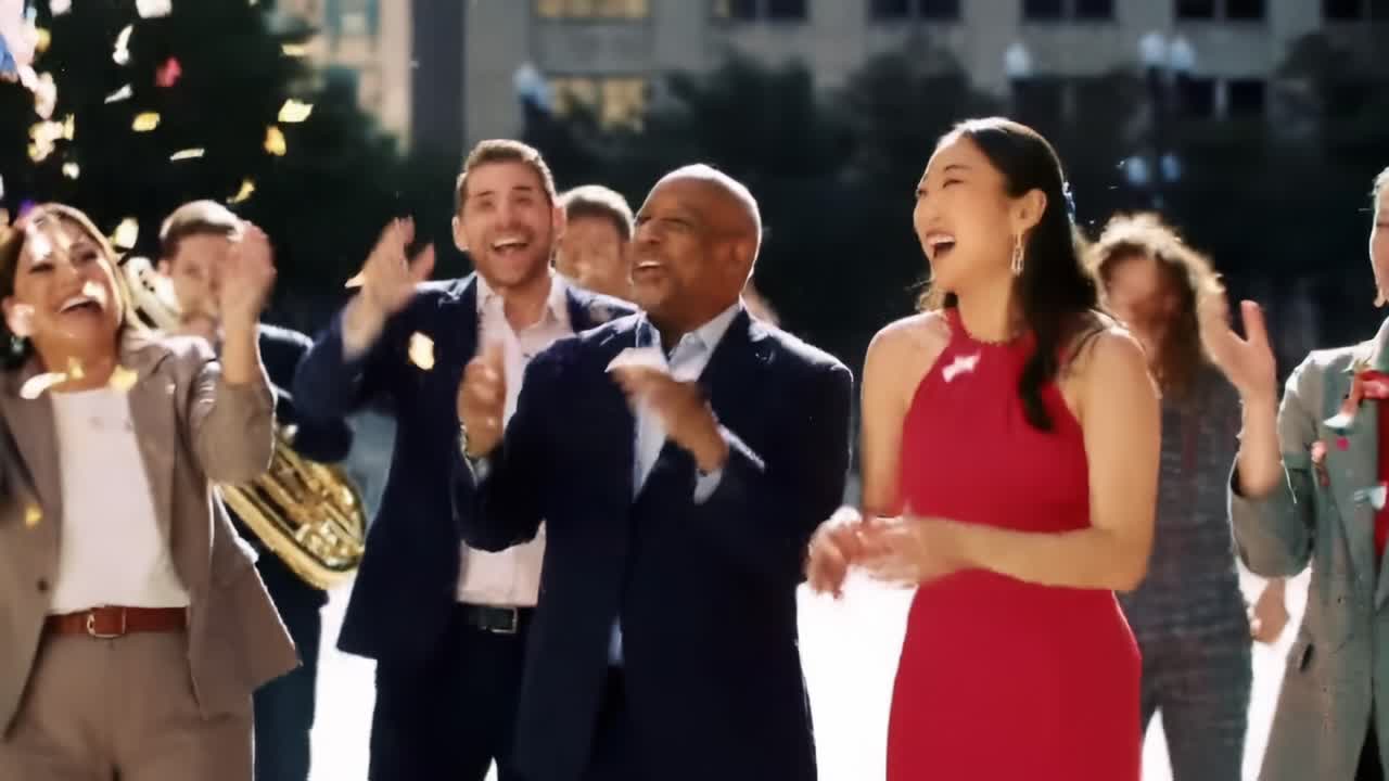 Celebration Unfolds: Group of People Joyfully Celebrating Together with Music and Laughter in an Urban Setting Surrounded by Dancers and Instruments