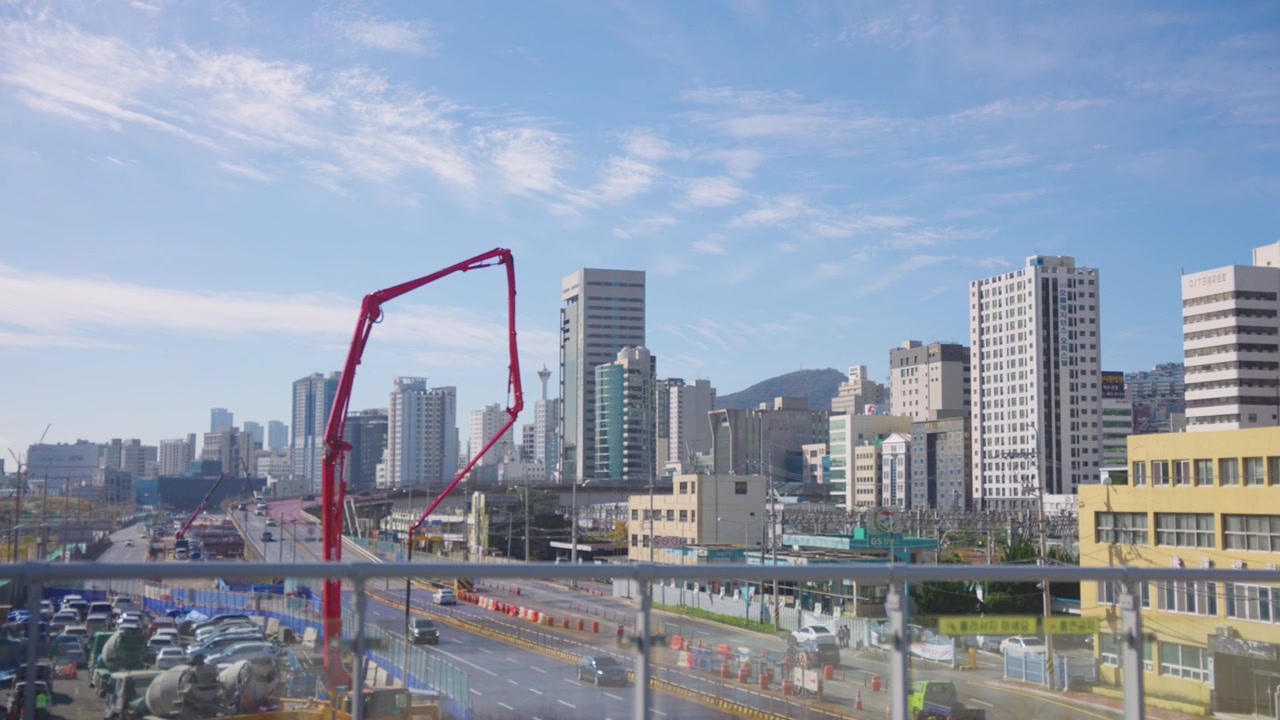 Sviluppo nella città di Busan per l'Esposizione Universale, giornata di sole in Corea del Sud.