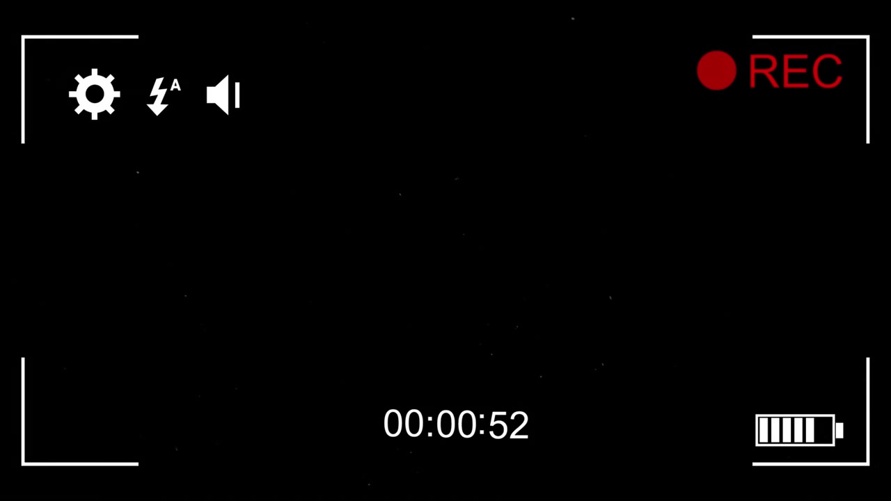 Animation of video recording interface screen, with visual interference, on black background