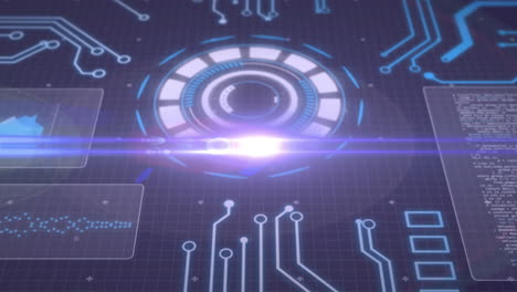 Animation of data processing and scope scanning on black background