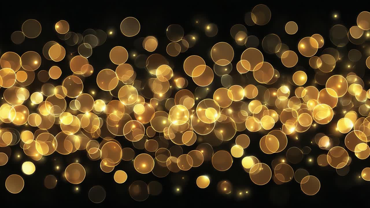 Forbløffende forvandling af gyldne bokeh-lys med blændende lyseffekt mod en dybsort baggrund i to frames
