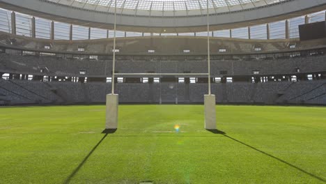 animation of empty stands with rugby pitch in sports stadium