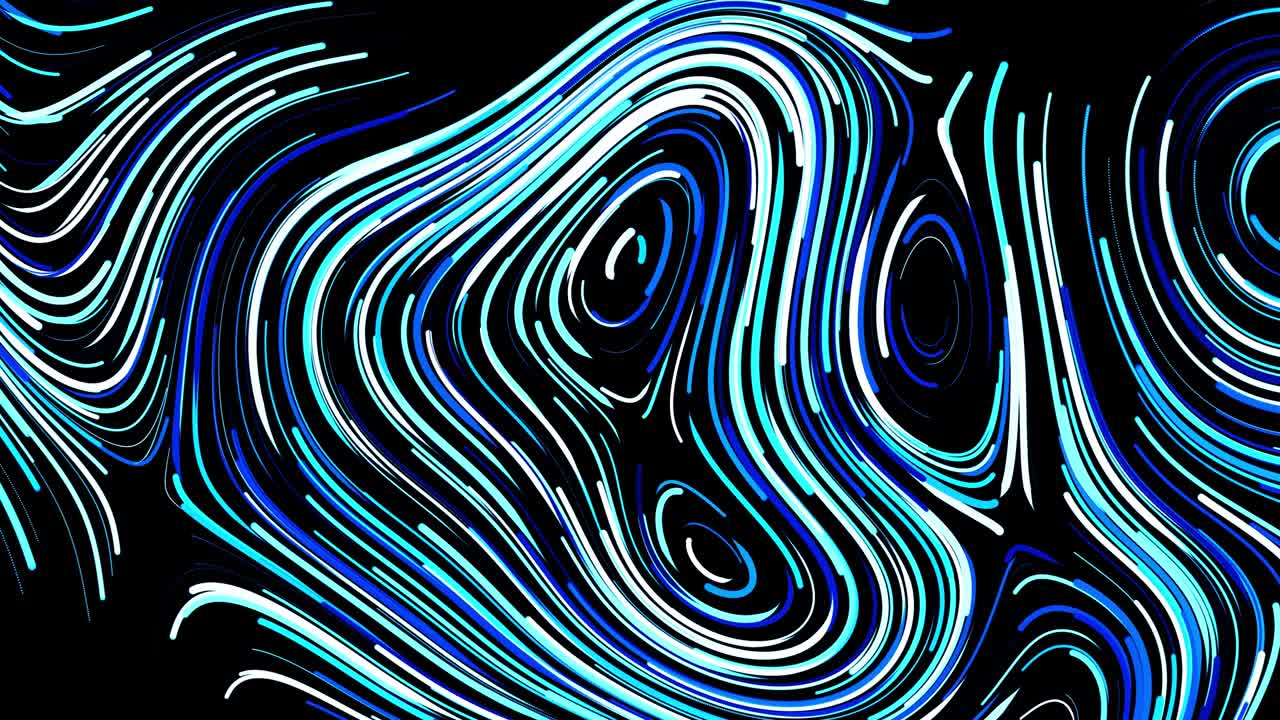 Abstract creative looped bg with curled lines like blue trails on surface. Lines form swirling pattern like curle noise. Abstract 3d looping flowing animation as bright creative festive bg
