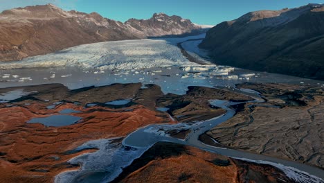 panoramic view over skaftafellsjökull glacier in iceland - drone shot