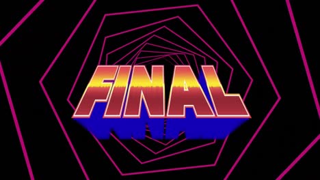 animación de la final sobre hexágonos rosados girando sobre fondo negro