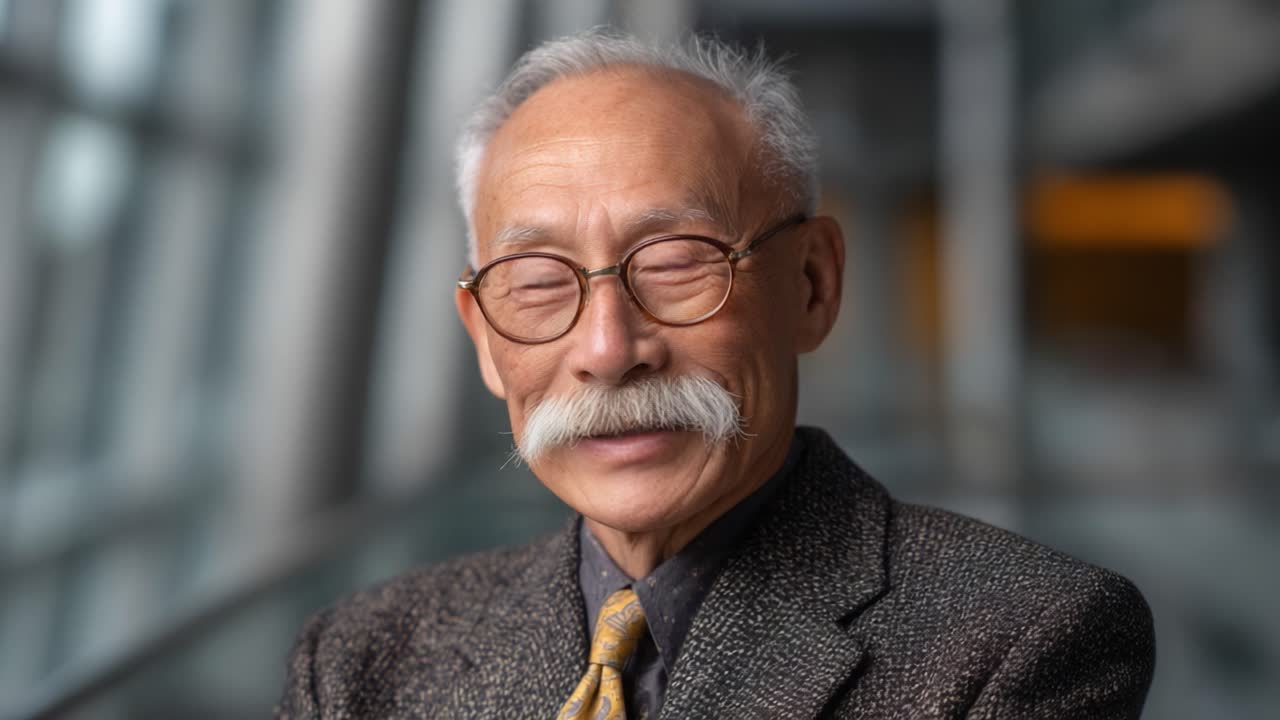 A Thoughtful Elderly Man in a Stylish Suit, Captured in Two Distinct Frames, Showcasing Wisdom and Experience with a Distinctive Moustache and Glasses