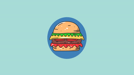 animation of moving burger over blue background