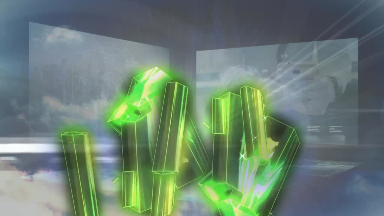 animación de un bloque verde brillante sobre el procesamiento de datos en las pantallas