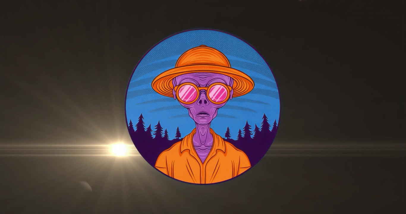 Vasemmalta ilmestyvä heijastus pyyhkäisee kehyksen taakse, kun violetti hahmo kallistaa päätään korostaakseen muotoilua.