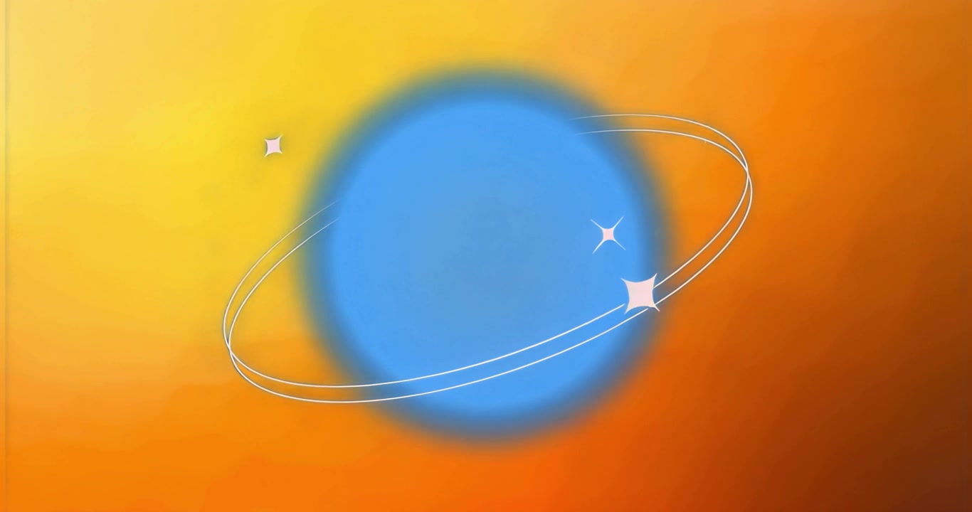 On start rings around blue circle rotating clockwise guiding sparkles along orbits showing loop